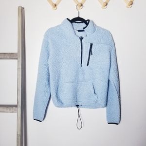 NO BOUNDARIES BLUE AND BLACK SHERPA PULLOVER SIZE MEDIUM